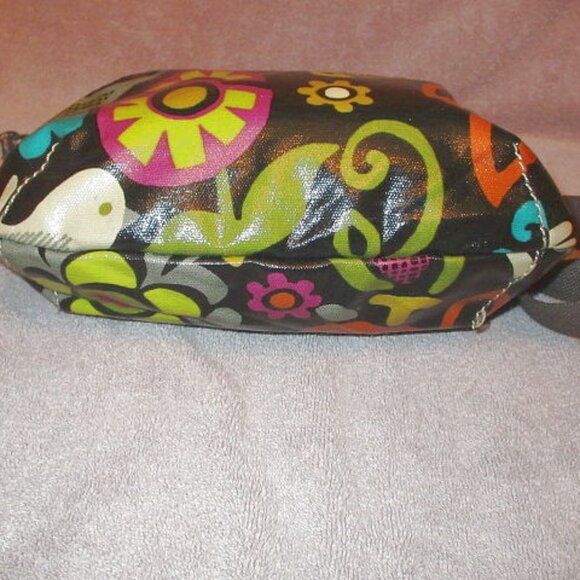 Vtg Y2K Fossil Key-Per Coated Canvas Crossbody Shoulder Bag Hobo Funky Bird Art - Picture 13 of 13